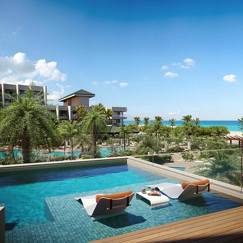Das Joia Aruba by Iberostar bietet auch Swim-up-Suiten